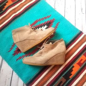 TOMS suede wedge lace-up booties